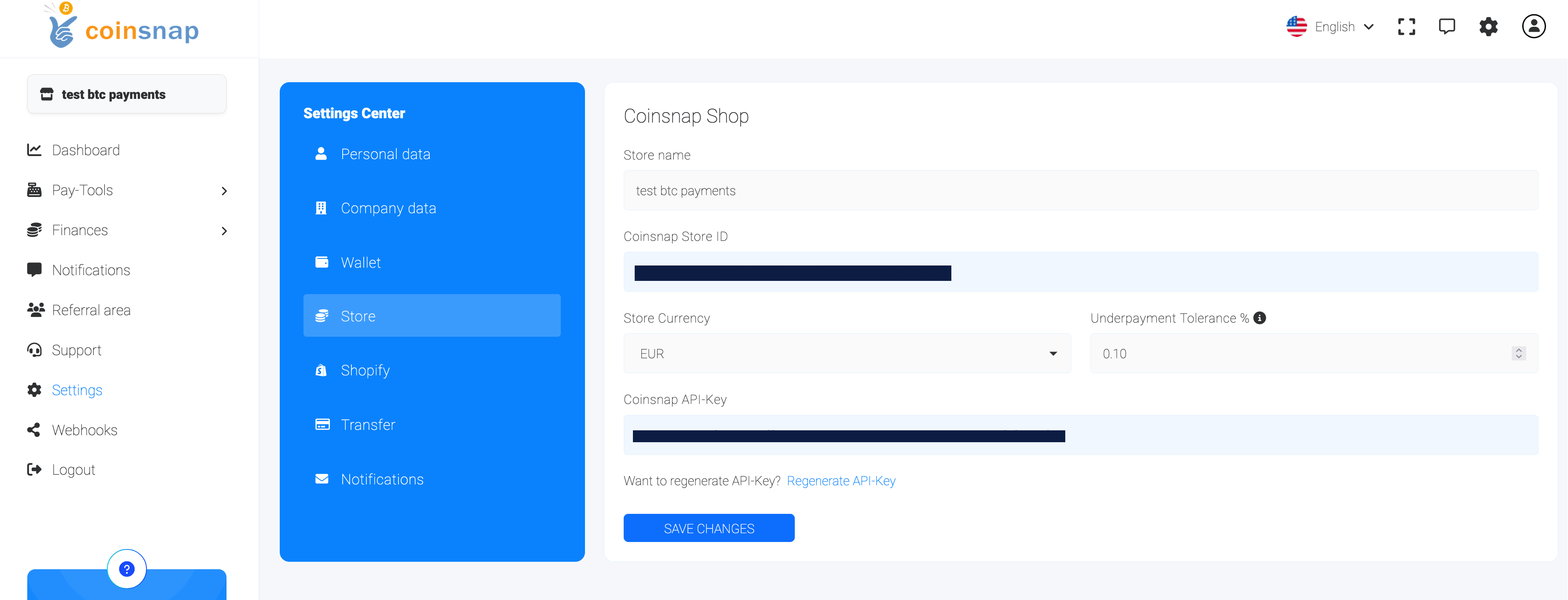 Coinsnap configuration